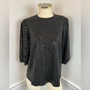 NANETTE LEPORE Black Stretch Sequin Blouse | Size Small | Evening Party Sparkle